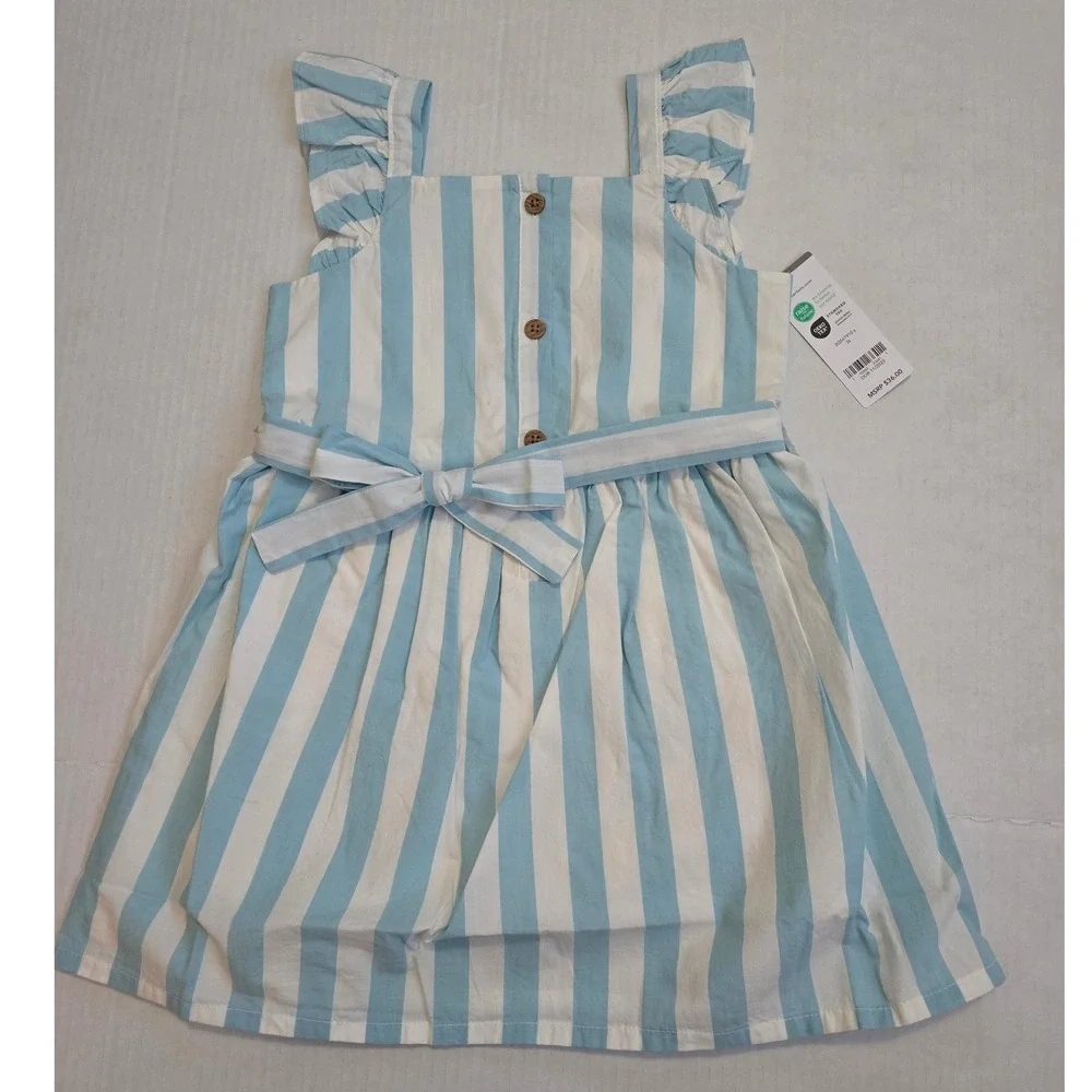 Carters Toddler Girls Blue White Striped Ruffle Strap Cotton Dress 3T NWT